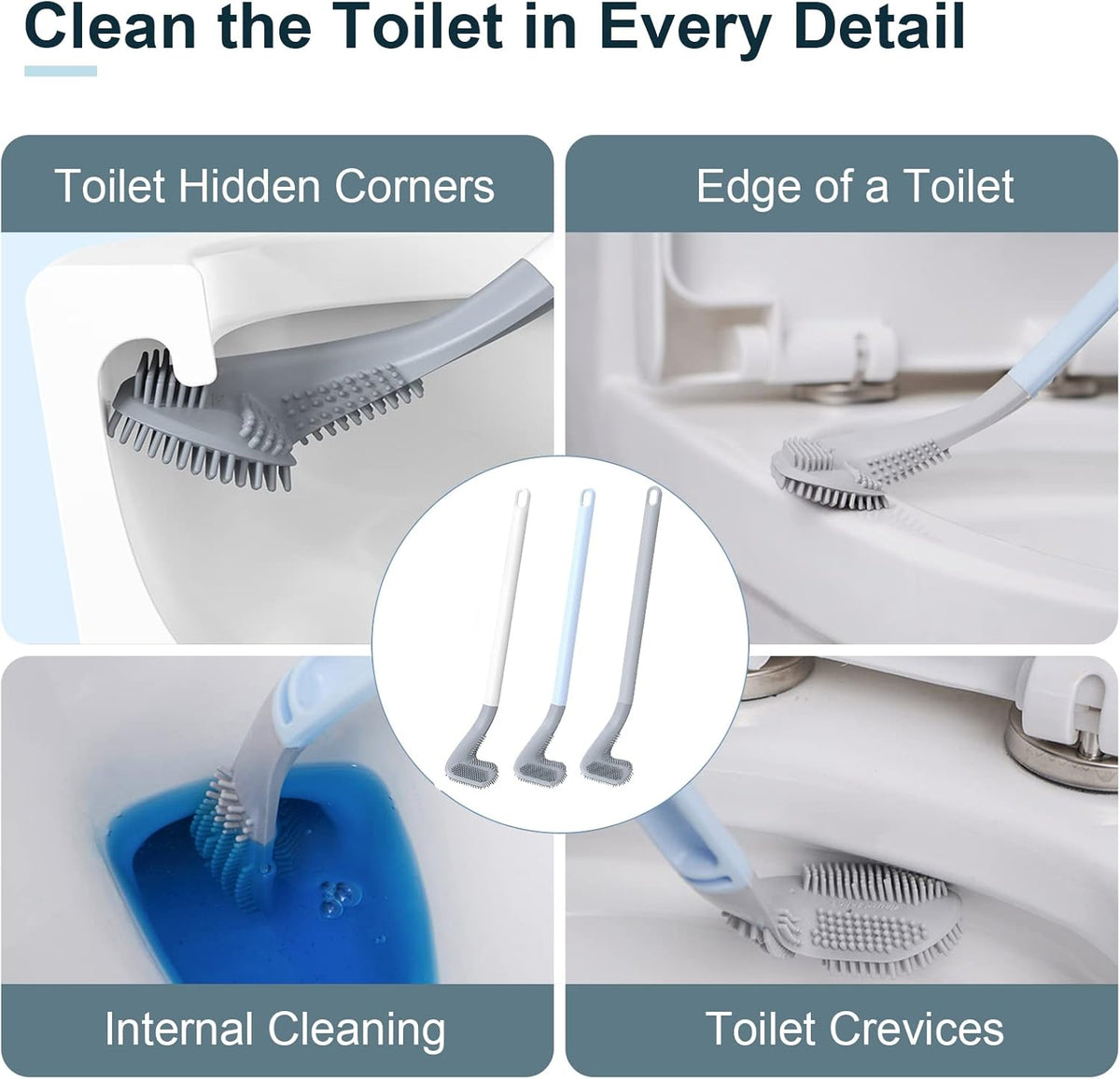 3 Pack Golf Toilet Brush, Flexible Long Handled Toilet Cleaning Brush, 360° No Dead Space Deep