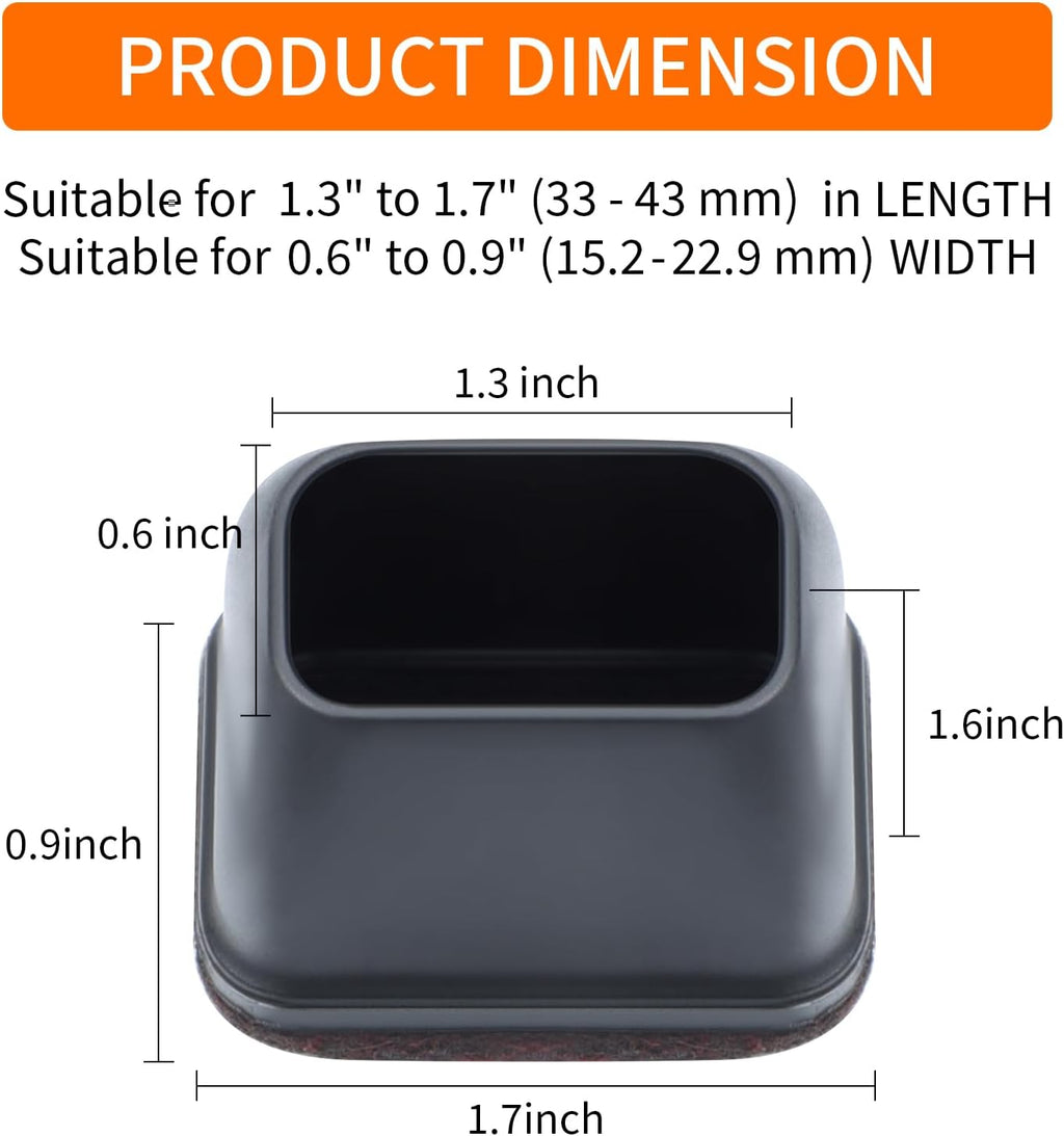 Ezprotekt 8 Pcs Rectangle Black Felt Chair Leg Floor Protectors for Hardwood Floors, Rectangle