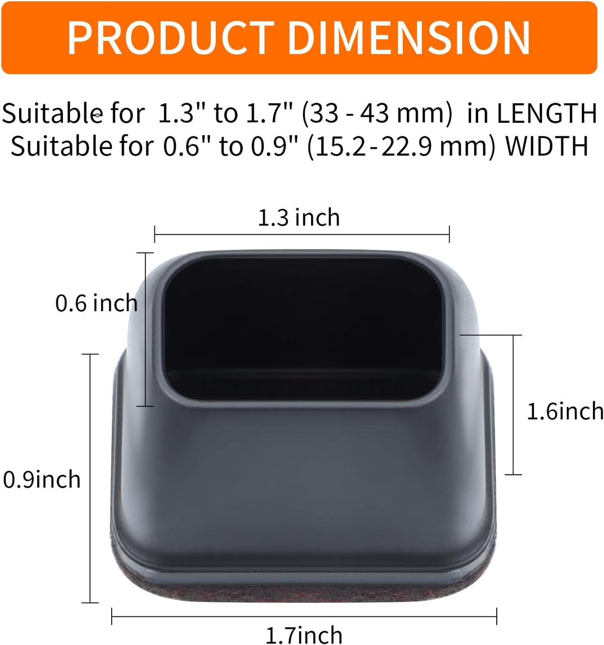 Ezprotekt 8 Pcs Rectangle Black Felt Chair Leg Floor Protectors for Hardwood Floors, Rectangle