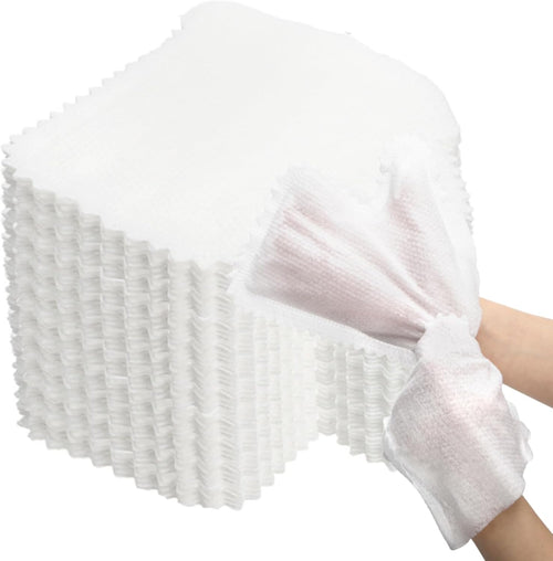 100 Pcs White Microfiber Dusting Gloves, Disposable Artisan Dust Cloth Remove Mitt, Dual-Sided Dust