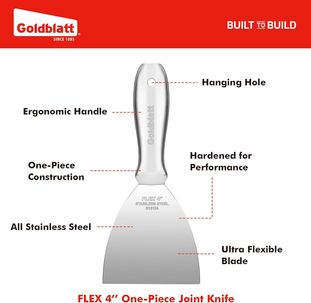 Goldblatt 3-Pack Putty Knife Set(4",5",6"), One-Piece Paint Scraper Tool, All Stainless Steel Joint