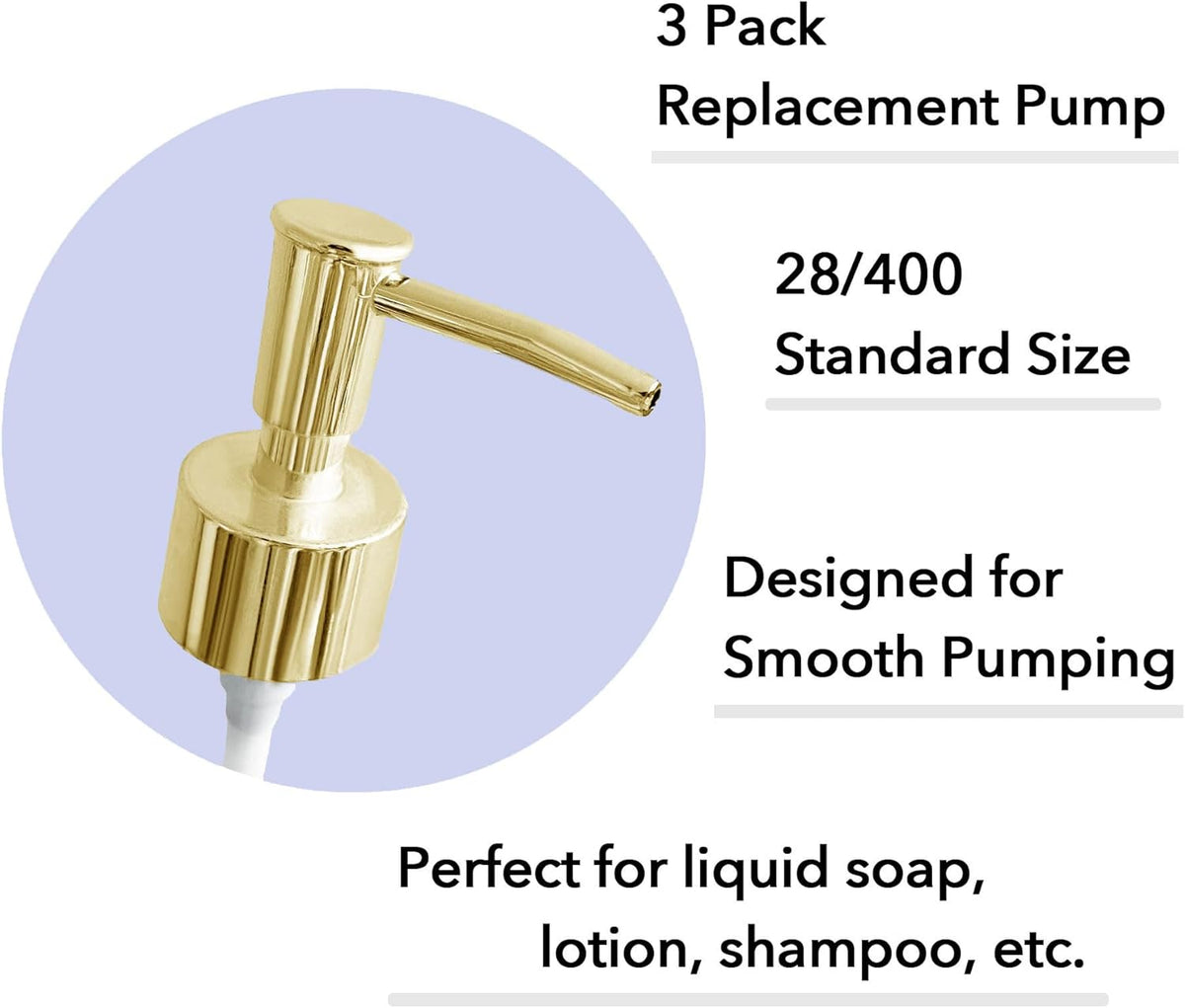 Soap Dispenser Pump Head Replacement 3 Pack, 28/400 Threads Standard Size, for Bathroom and Kitchen