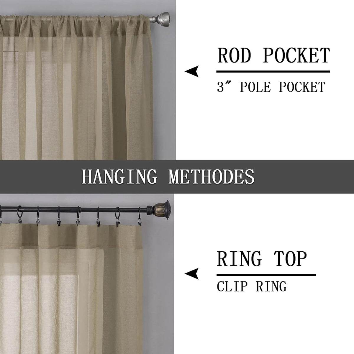 Tollpiz Short Sheer Curtains Living Room Linen Textured Curtain Sheers Light Filtering Voile Rod
