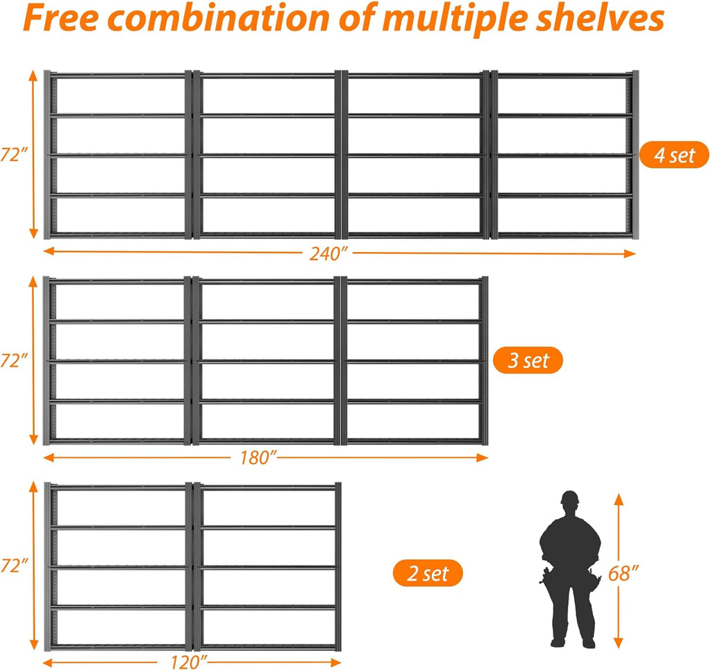 ROOMTEC 60" W Garage Shelving Heavy Duty,33000LBS Storage Shelves,5-Tier Adjustable Metal Shelving