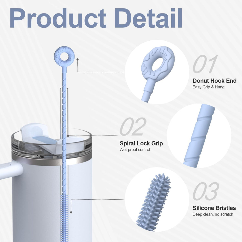 YOTIME Silicone Straw Cleaner Brush, 2 Pcs Reusable Straw Brush(6mm+9mm) for Cleaning Narrow & Wide