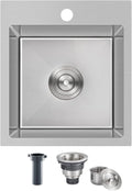 15x17 inch Bar Sink Drop in, Handmade 304 Stainless Steel Sink, 8" Deep Single Bowl, R10 Tight