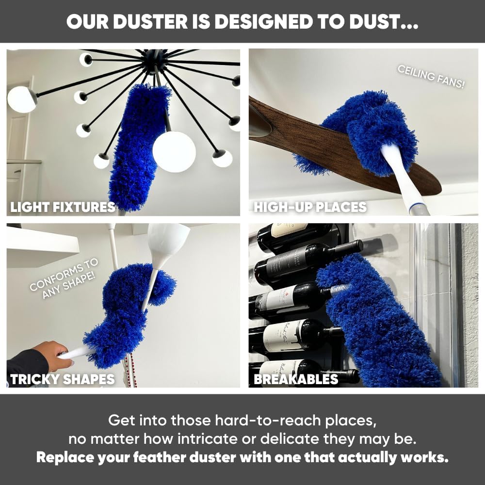 2 Pack of Microfiber Flexible Dusters with Heavy Duty Extension Pole | 8' Reach | Clean Ceiling