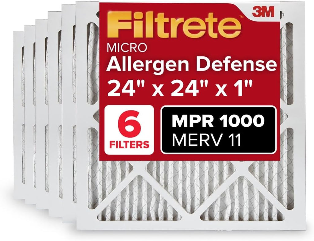 Filtrete 24x24x1 AC Furnace Air Filter, MERV 11, MPR 1000, Micro Allergen Defense, 3-Month Pleated