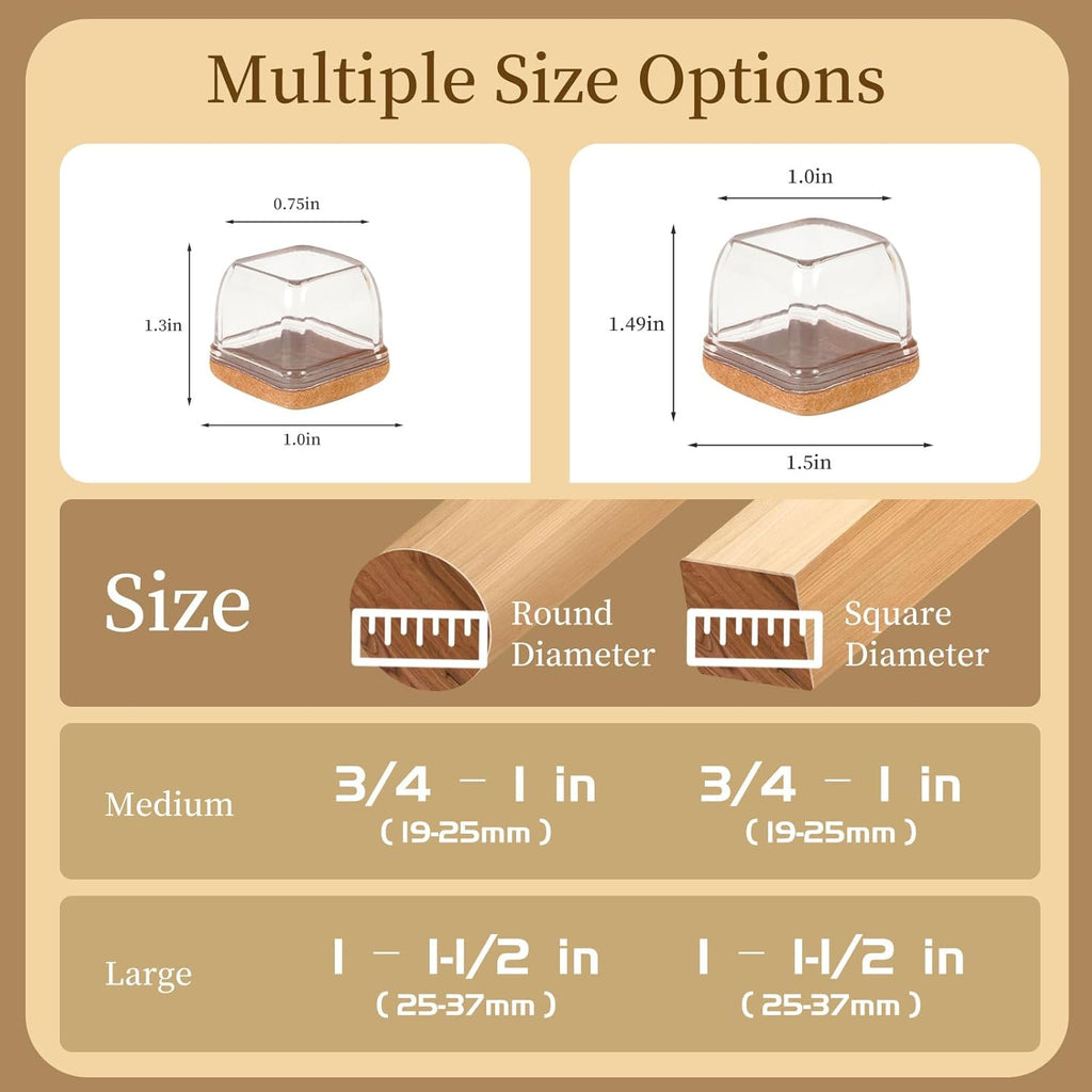 Square Chair Leg Floor Protectors Large 24Pcs,Silicone Chair Leg Protectors for Hardwood