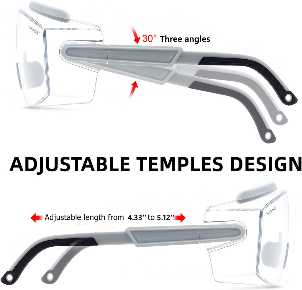 UKNOW Safety Goggles Over Glasses, Safety Glasses Anti Fog Wraparound Eye Protection, Protective
