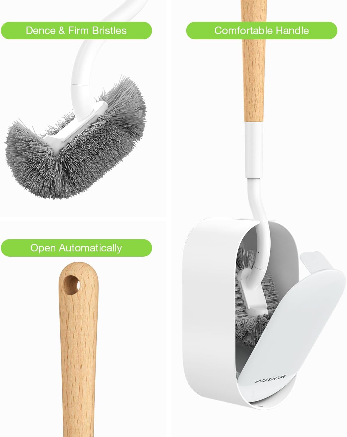 Bamboo Toilet Brush Set, 2 Pack with Ergonomic Design, Compact Size, Durable Bristles, Wooden