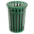 Global Industrial 36 Gallon Outdoor Slatted Steel Round Trash Can with Flat Lid, Plastic Liner &