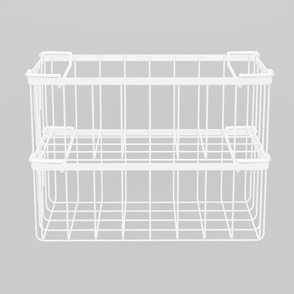 Freezer Storage Organize Baskets - 2 Pack Stackable Deep Freezer Organizer Bins for Most 7 Cu.FT