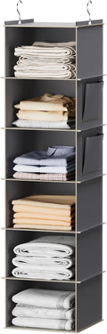 YOUDENOVA Hanging Closet Organizer and Storage, 6-Shelf Closet Hanging Storage Shelves, Grey