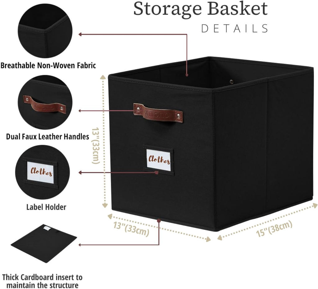 DECOMOMO Storage Baskets, 13x15x13 Storage Cube Bins with Labels for Organizing Shelves Kallax