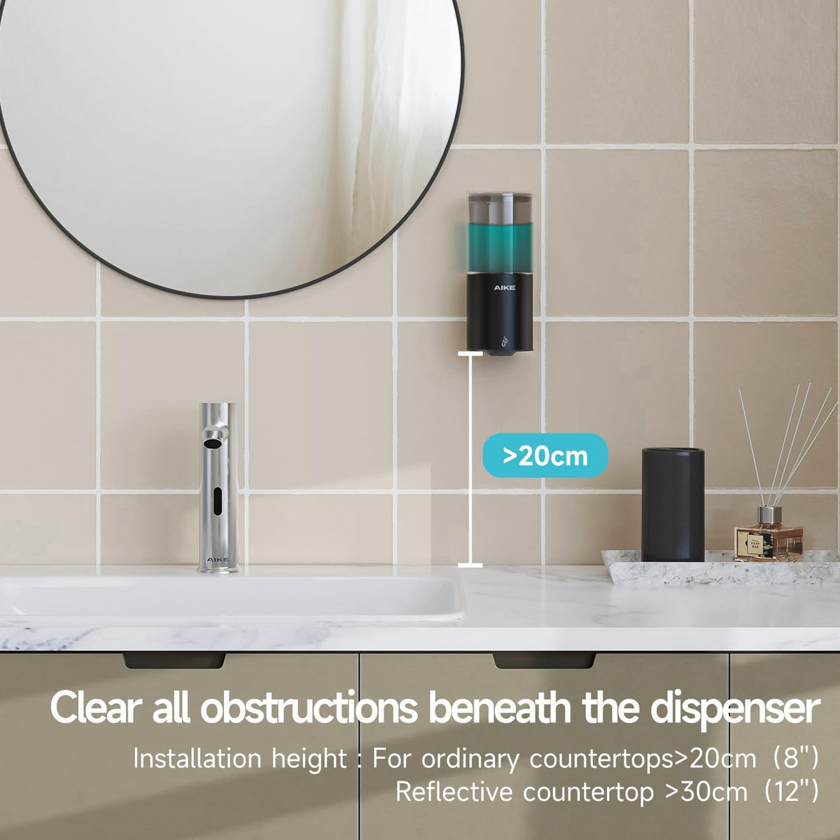 AIKE Automatic Soap Dispenser Wall Mounted for Kitchen and Bathroom, IPX7 Waterproof with Matte