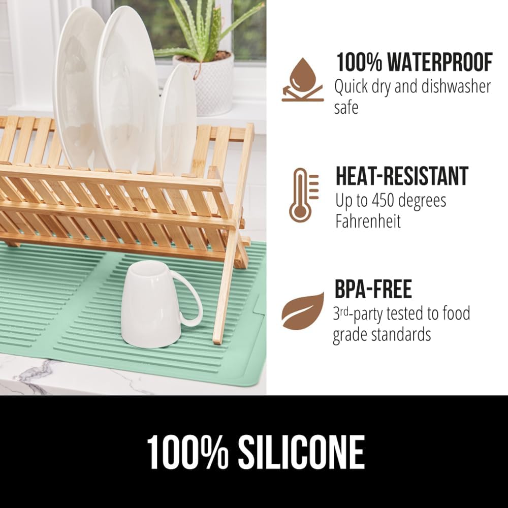 GORILLA GRIP 100% BPA-Free Patented Silicone Dish Drying Mat for Kitchen Counter, 18x16 Inch, Water