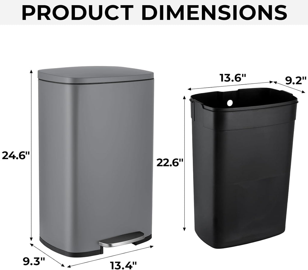 8 Gal Kitchen Trash Can, 30L Recycling or Garbage Bin, Brushed Stainless Steel Waste Basket