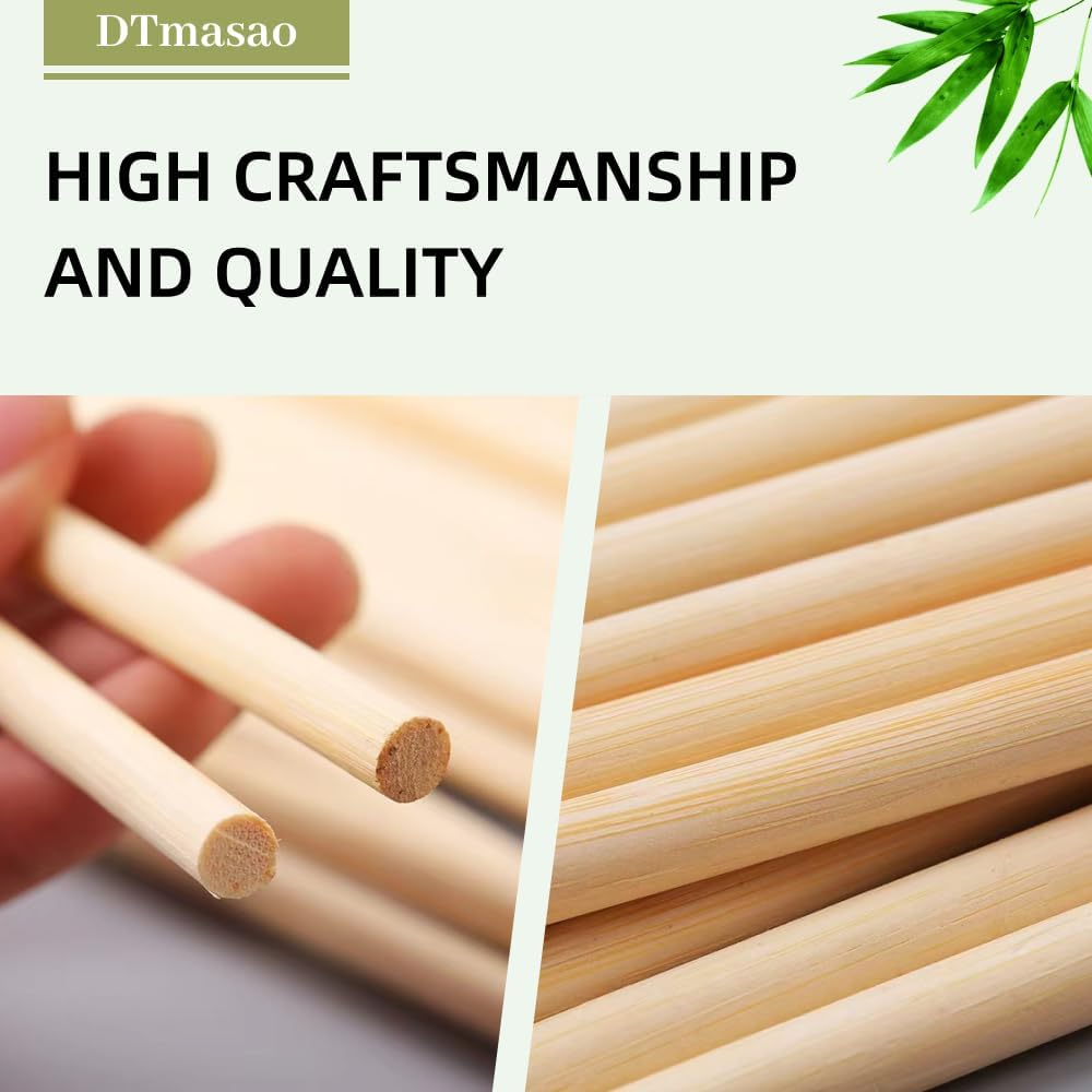 1/2 x 36 Inch 25 PCS Dowel Rods Wood Sticks Wooden Dowel Rods - Unfinished Bamboo Sticks - for