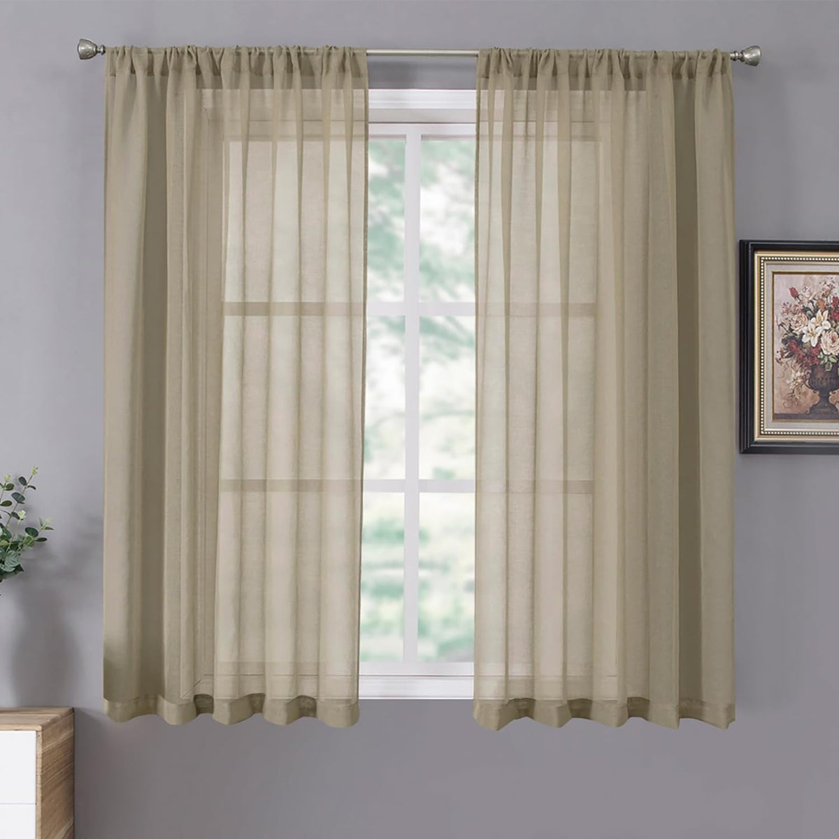 Tollpiz Sheer Curtains Linen Textured Living Room Curtain Sheers Light Filtering Rod Pocket Voile