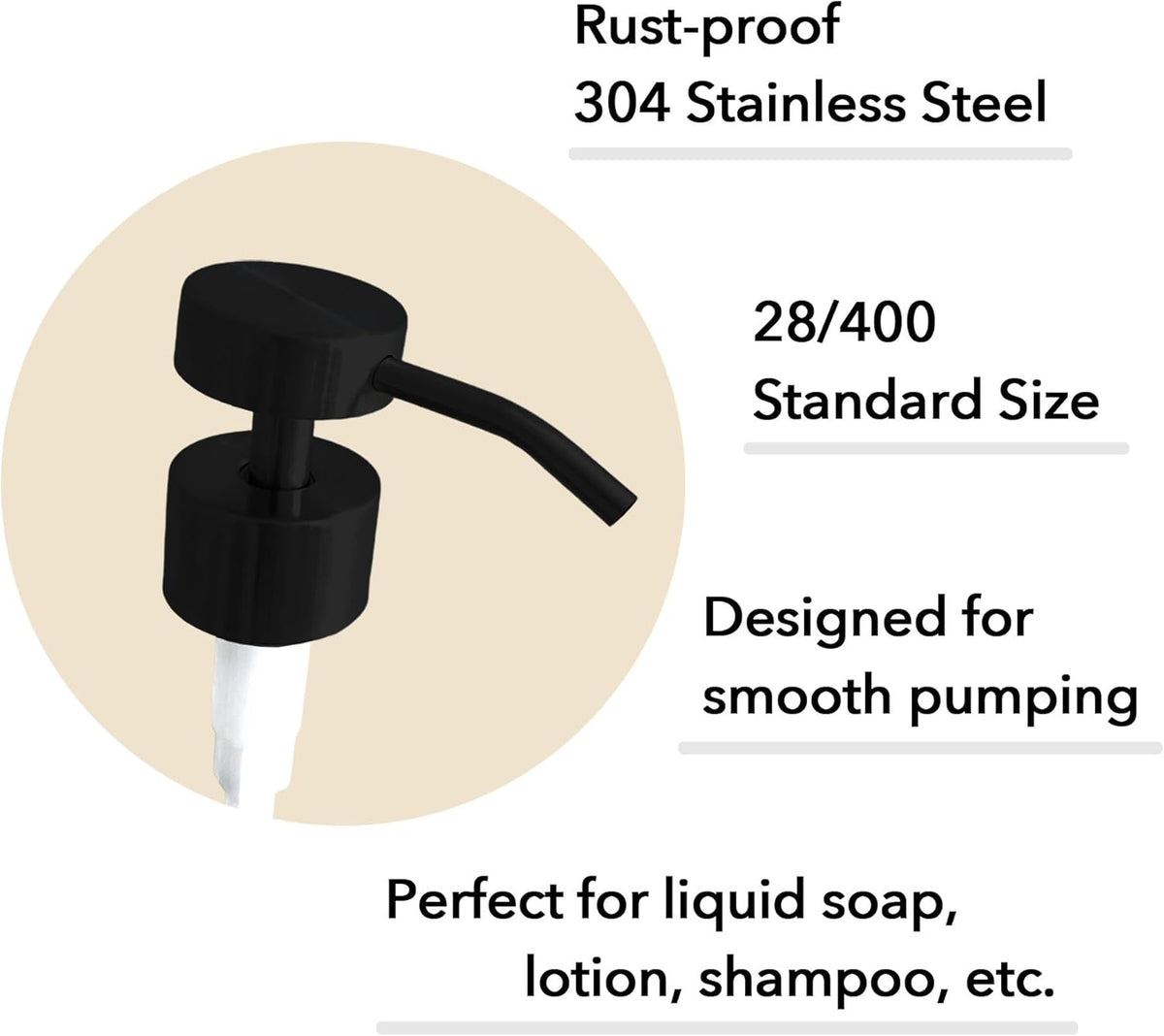 Stainless Steel Soap Dispenser Pump Head Replacement 2 Pack, 28/400 Threads Standard Size, for