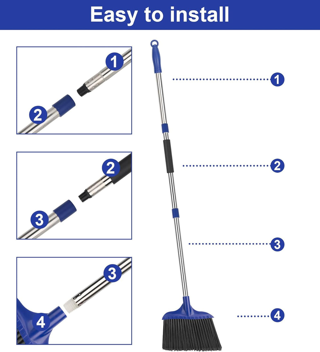 Kefanta 6 Pack Heavy Duty Broom Indoor/Outdoor Commercial Brooms Angle Broom 53 inches for