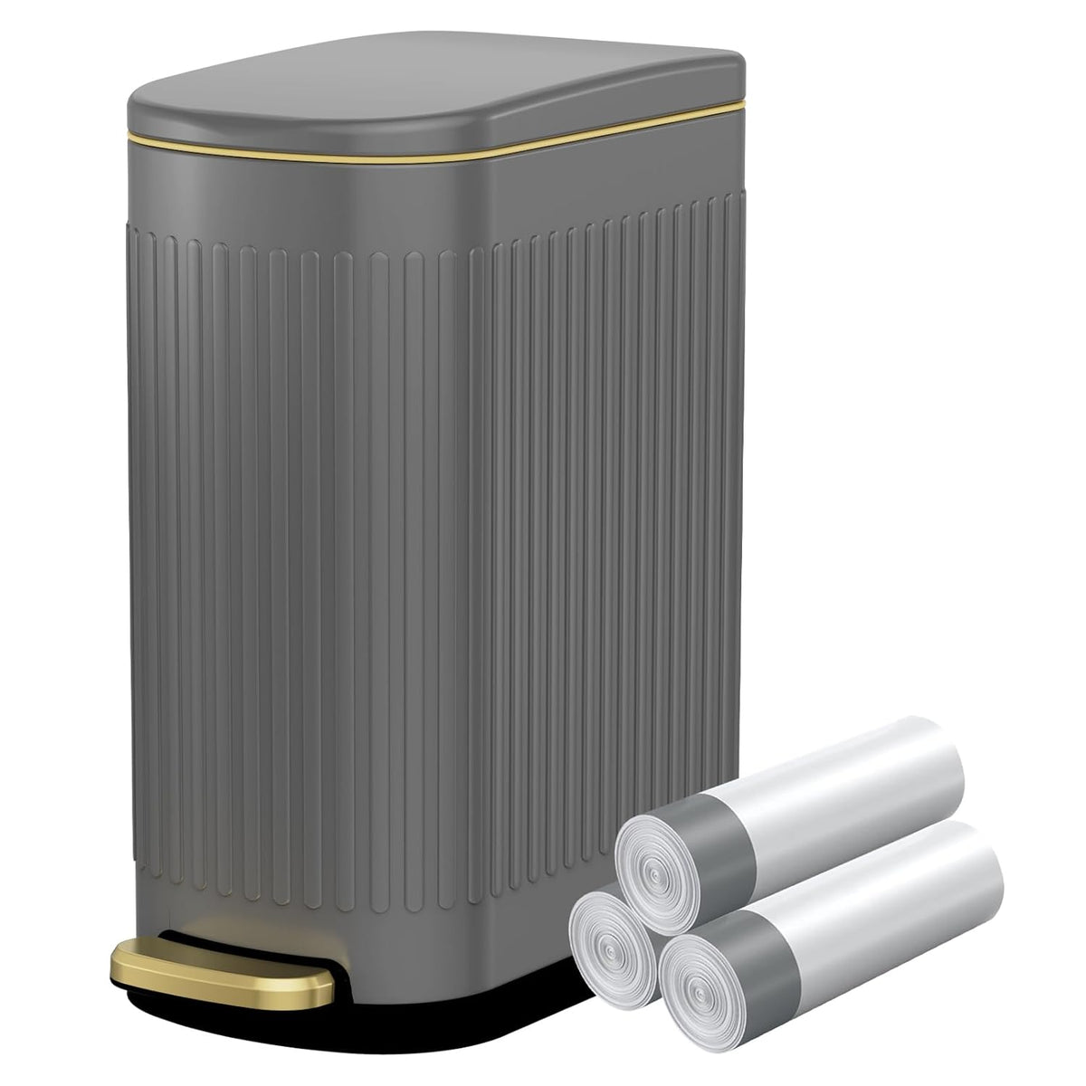 KUK Slim Bathroom Trash Can with Lid, 2.6 Gallon (10 L) Stainless Steel Step Small Garbage Can with