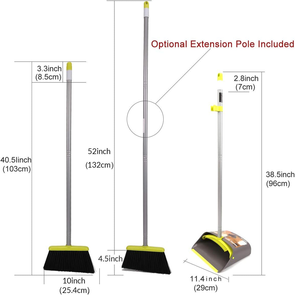 TreeLen Broom and Dustpan Set, TreeLen Broom with Dust Pan with Long Handle Combo Set for Office