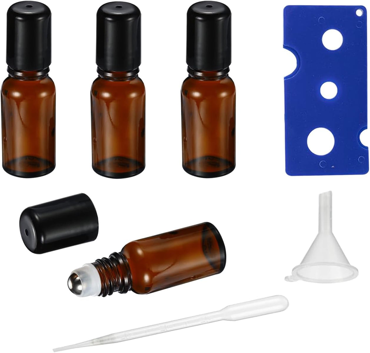 5ML Roller Bottles for Essential Oil, 4 Pack Empty Amber Glass Roller Bottle for Perfume Oil, Roll