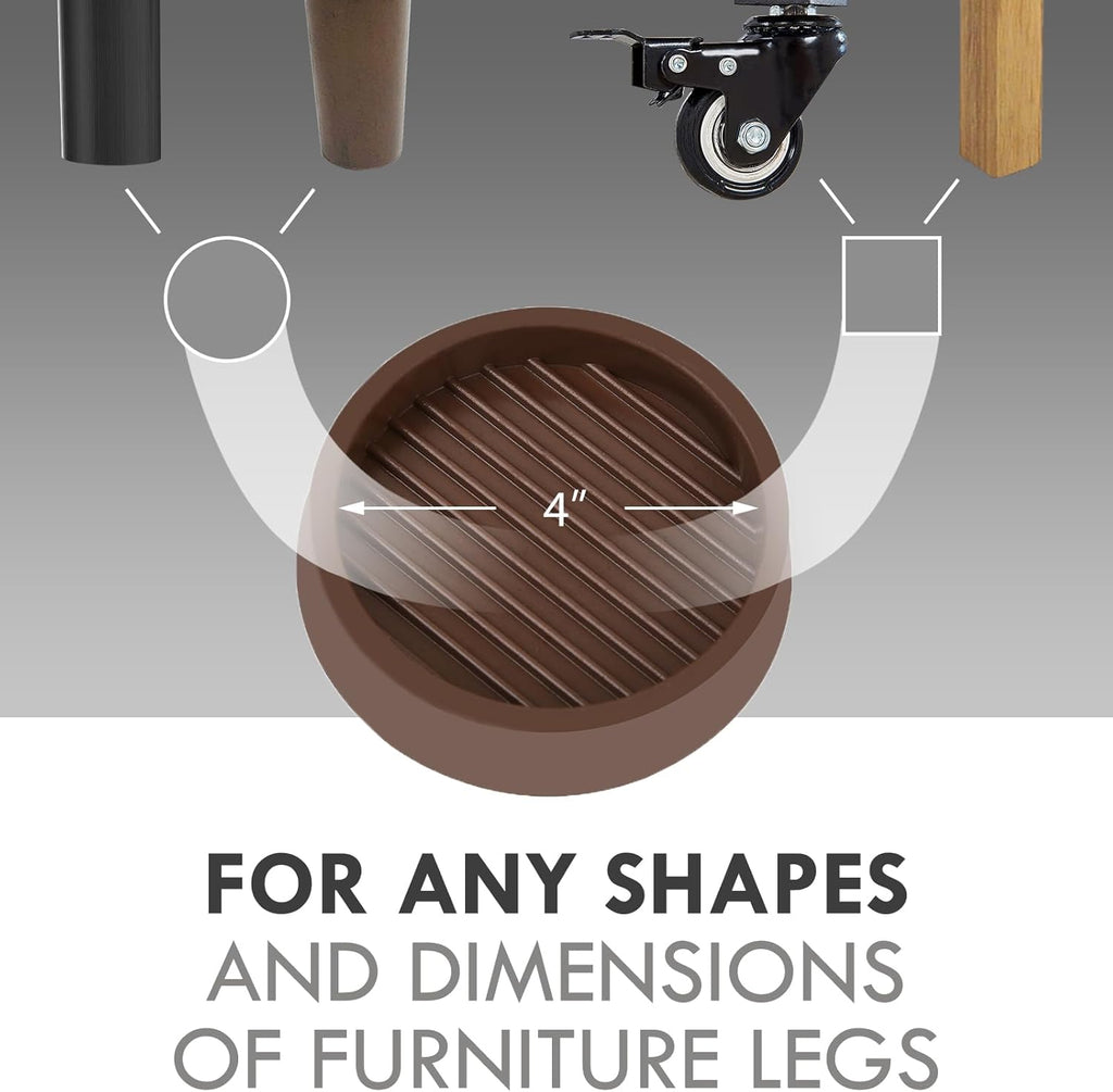 4X4 Round Rubber Caster Cups, Non Slip Furniture Pads, Anti-Slip Gripper, Anti Skid Furniture Feet