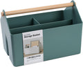 BLUE GINKGO Medium Storage Basket – Plastic Caddy with Wooden Handle for Office, Arts & Crafts, or