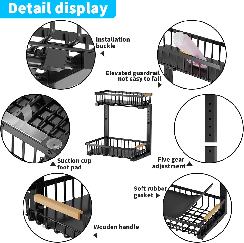 Under Sink Organizer, 2 Tier Under Sink Organizers and Storage, Metal Slide out Pull out Cabinet