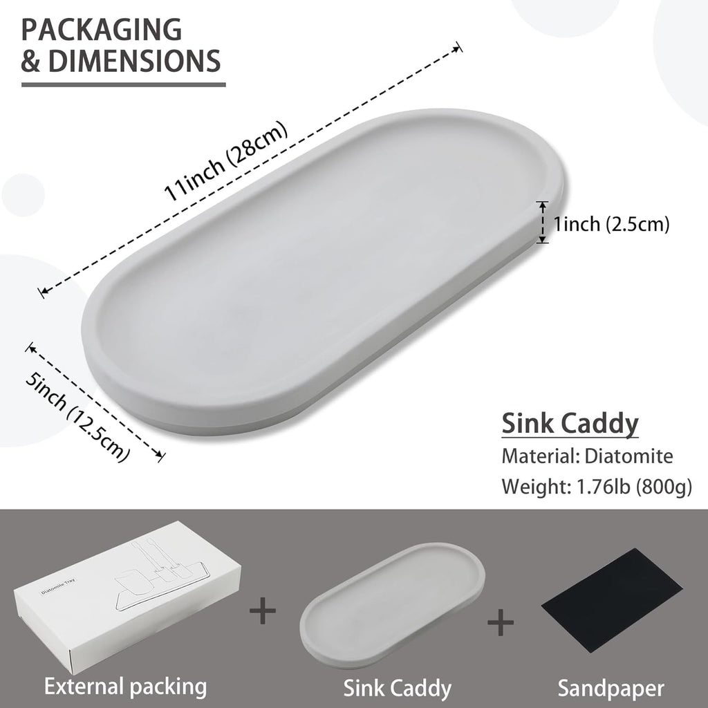 Diatomite Sink Caddy for Kitchen Organizer, Quick Dry Holder for Sponge, Dish, Brush, Bathroom