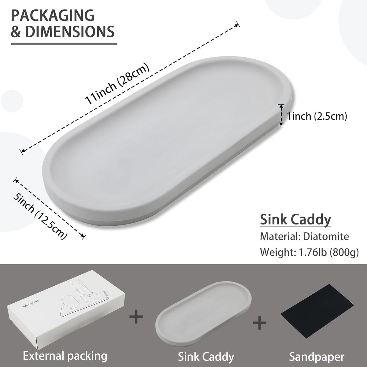 Diatomite Sink Caddy for Kitchen Organizer, Quick Dry Holder for Sponge, Dish, Brush, Bathroom