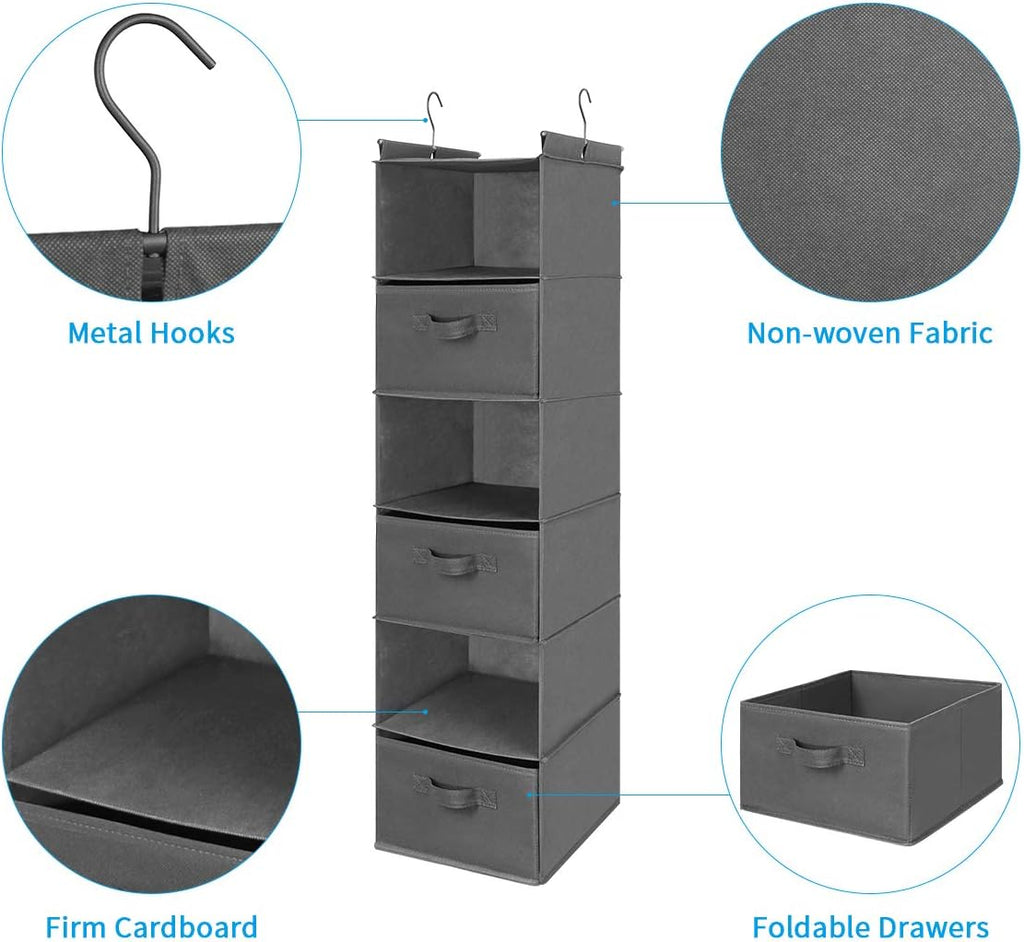 MAX Houser 6 Tier Shelf Hanging Closet Organizer, Closet Hanging Shelf with 2 Sturdy Hooks for