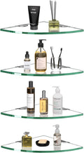 Corner Glass Shower Caddy 4 Pack 8MM-Thick Tempered Glass Shelf No Drilling Wall Mount Corner