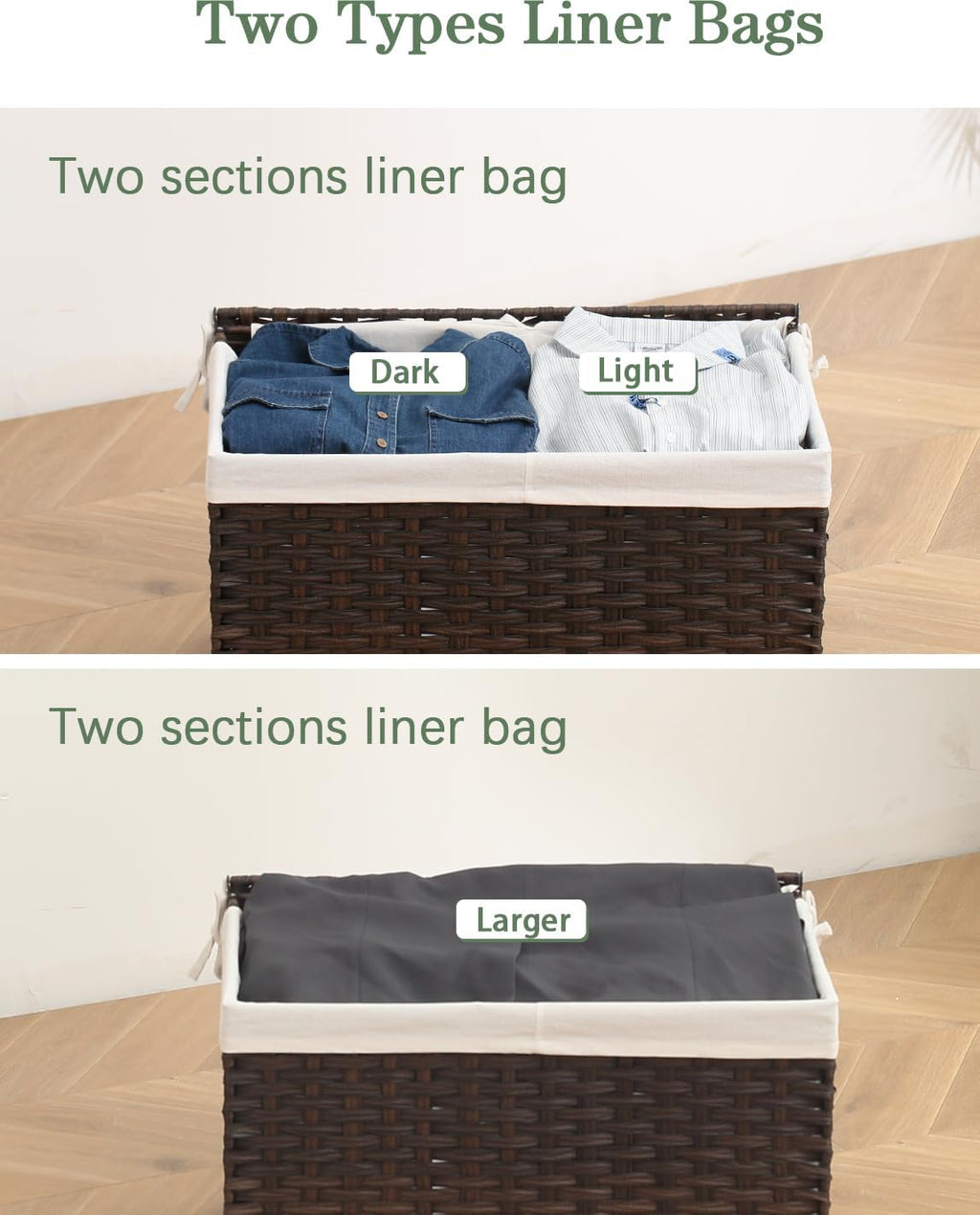 Storage Basket with Lid Wicker Baskets for Storage with 2 Separate Lid 42.3 Gallon (160 L) 29.9 x