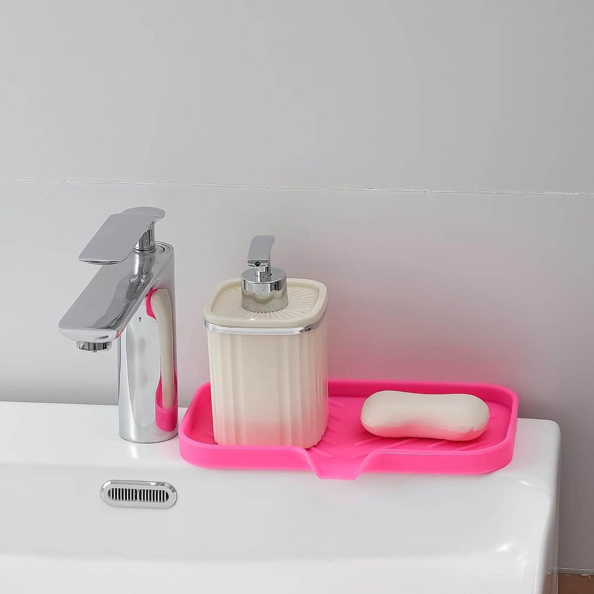 Silicone Bathroom Soap Dishes with Drain Spout-Bathroom and Kitchen Sink Organizer,Sponge
