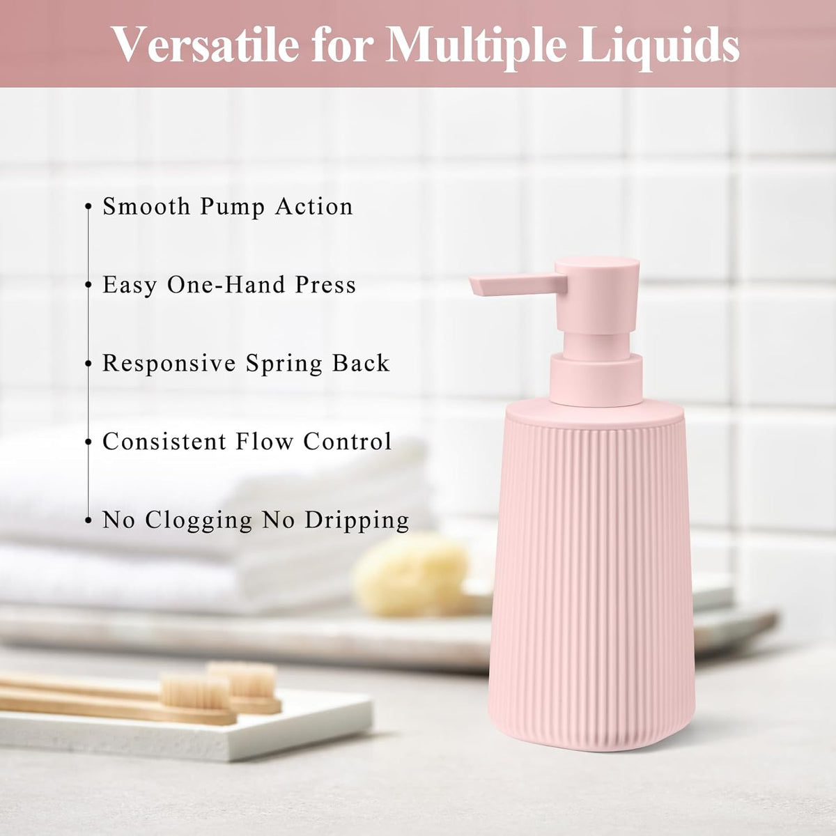 Pink 2 Pack Hand Soap Dispensers with No Rust Pump for Bathroom Kitchen or Vanity Countertops