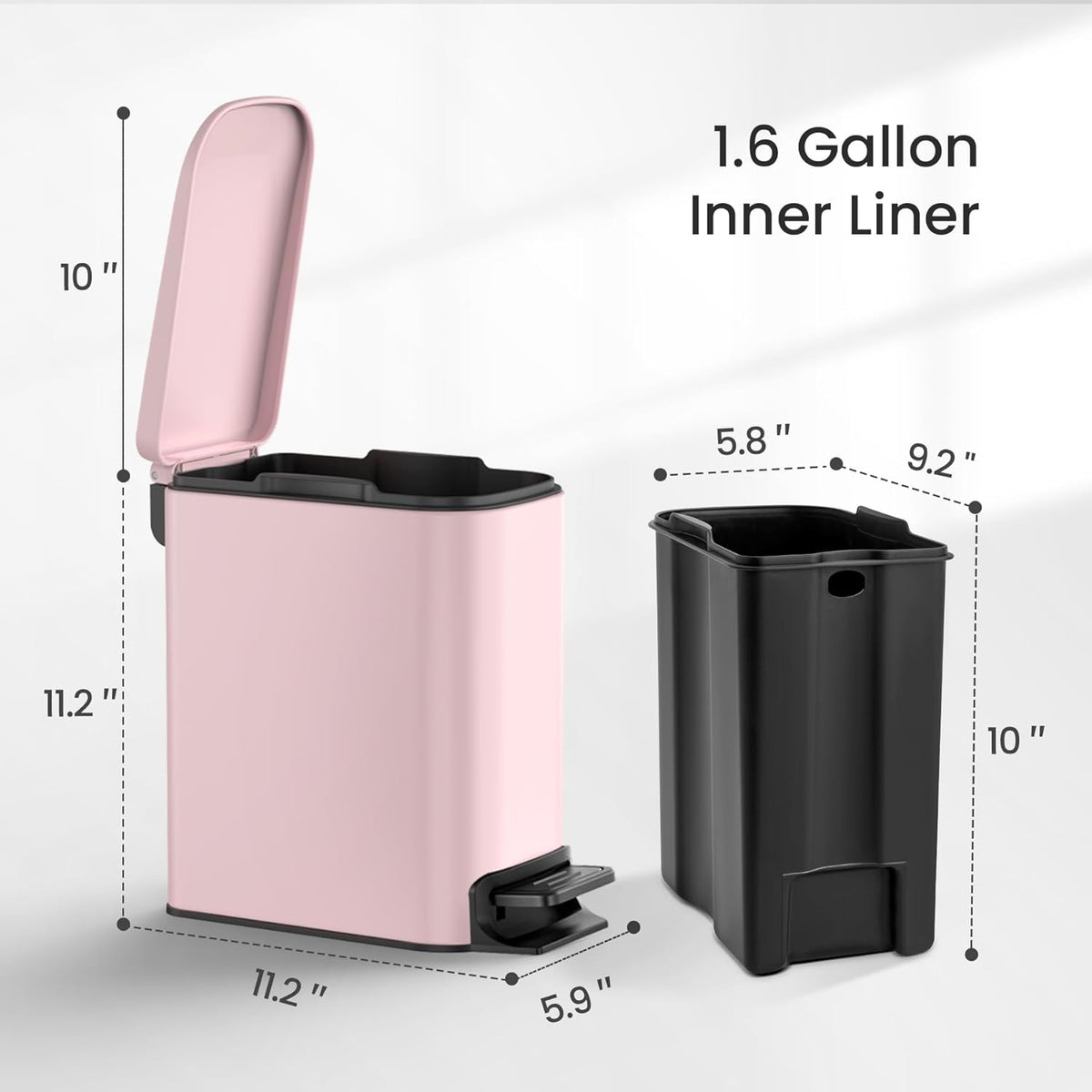Cesun Small Bathroom Trash Can with Lid Soft Close, Step Pedal, 6 Liter / 1.6 Gallon Stainless
