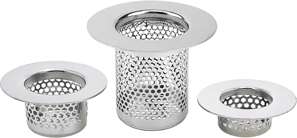 Bathroom Drain Strainers (Set of 3 Sizes), Hair Catcher for Bathroom Sink Bathtub Shower Floor