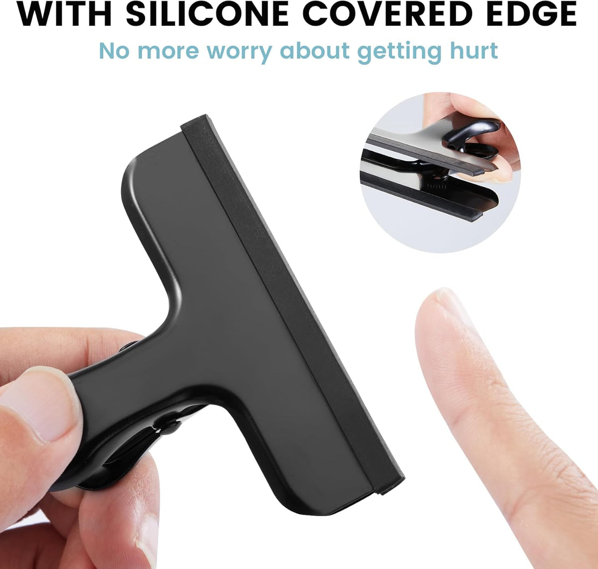 HOUSE AGAIN 12 Pack Stainless Steel Chip Bag Clips Covered with Silicone - NO More Sharp Edges