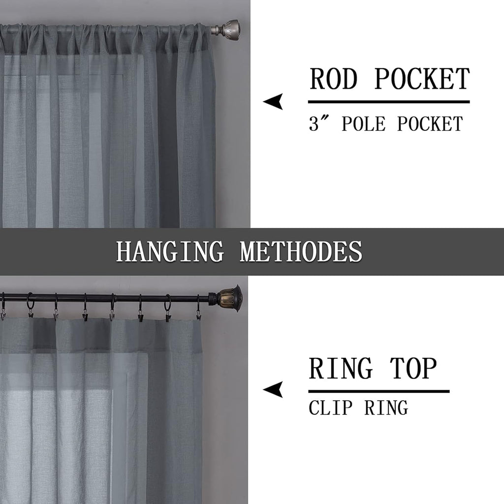 Tollpiz Sheer Curtains Bedroom Linen Textured Curtain Sheers Light Filtering Voile Rod Pocket