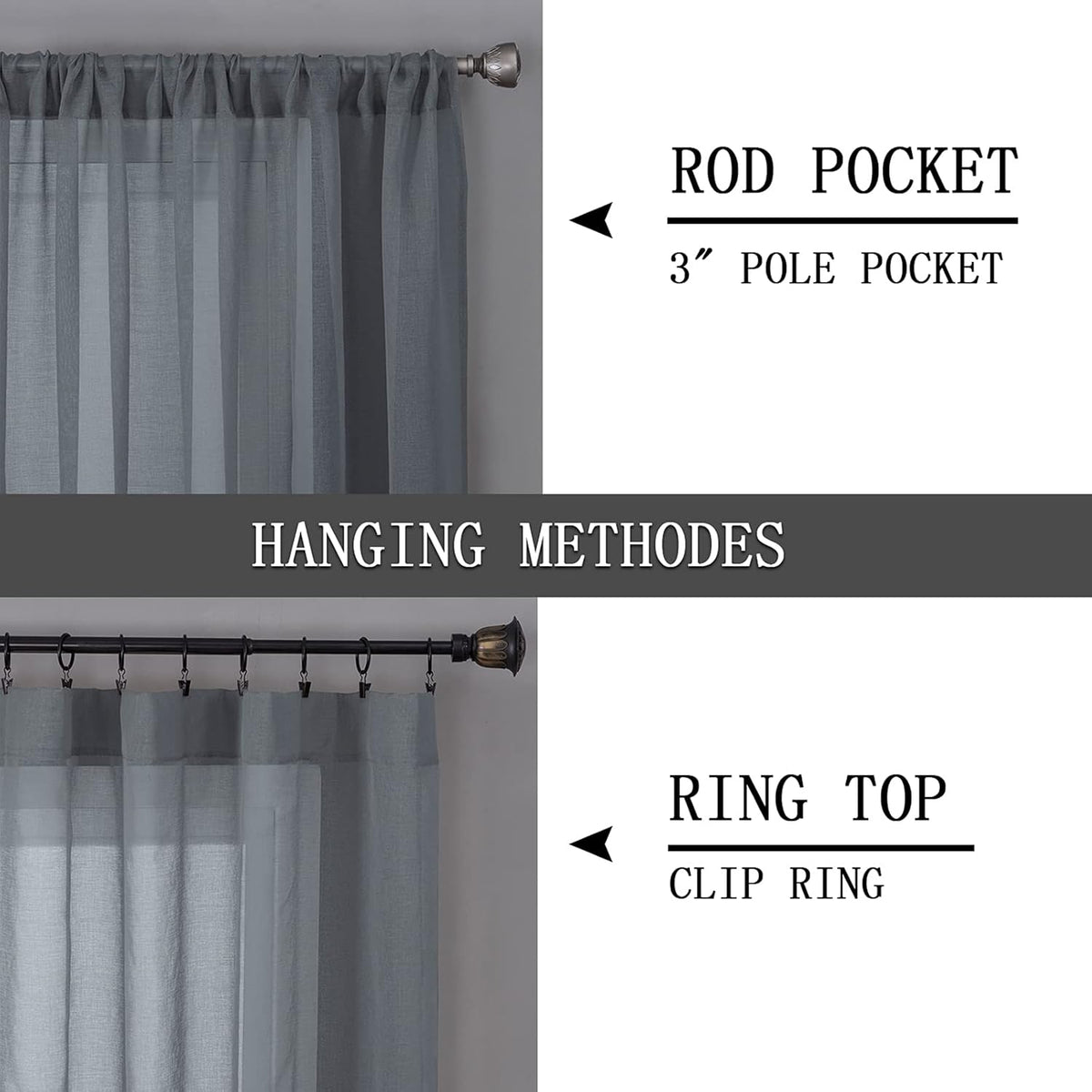 Tollpiz Sheer Curtains Bedroom Linen Textured Curtain Sheers Light Filtering Voile Rod Pocket