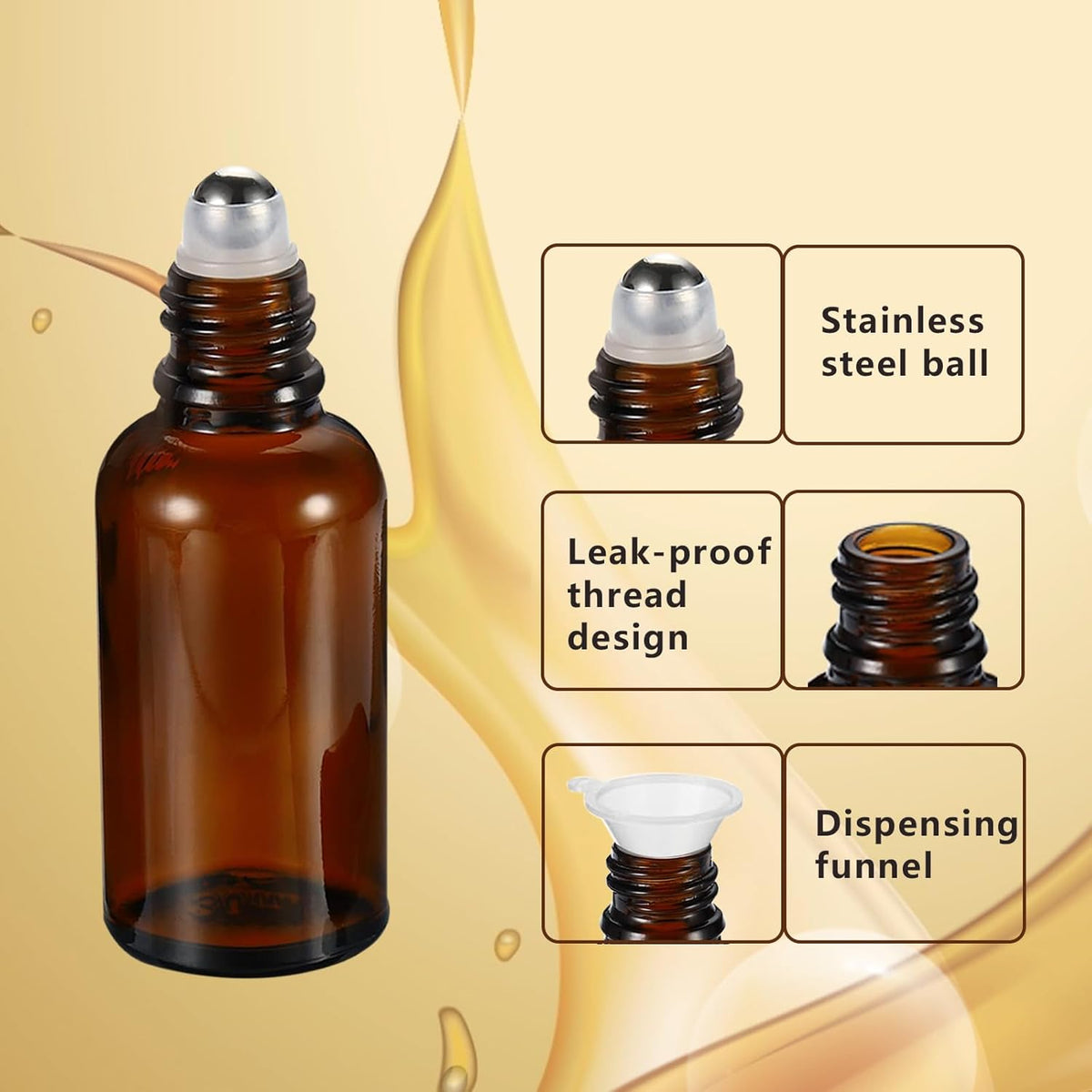 5ML Roller Bottles for Essential Oil, 4 Pack Empty Amber Glass Roller Bottle for Perfume Oil, Roll