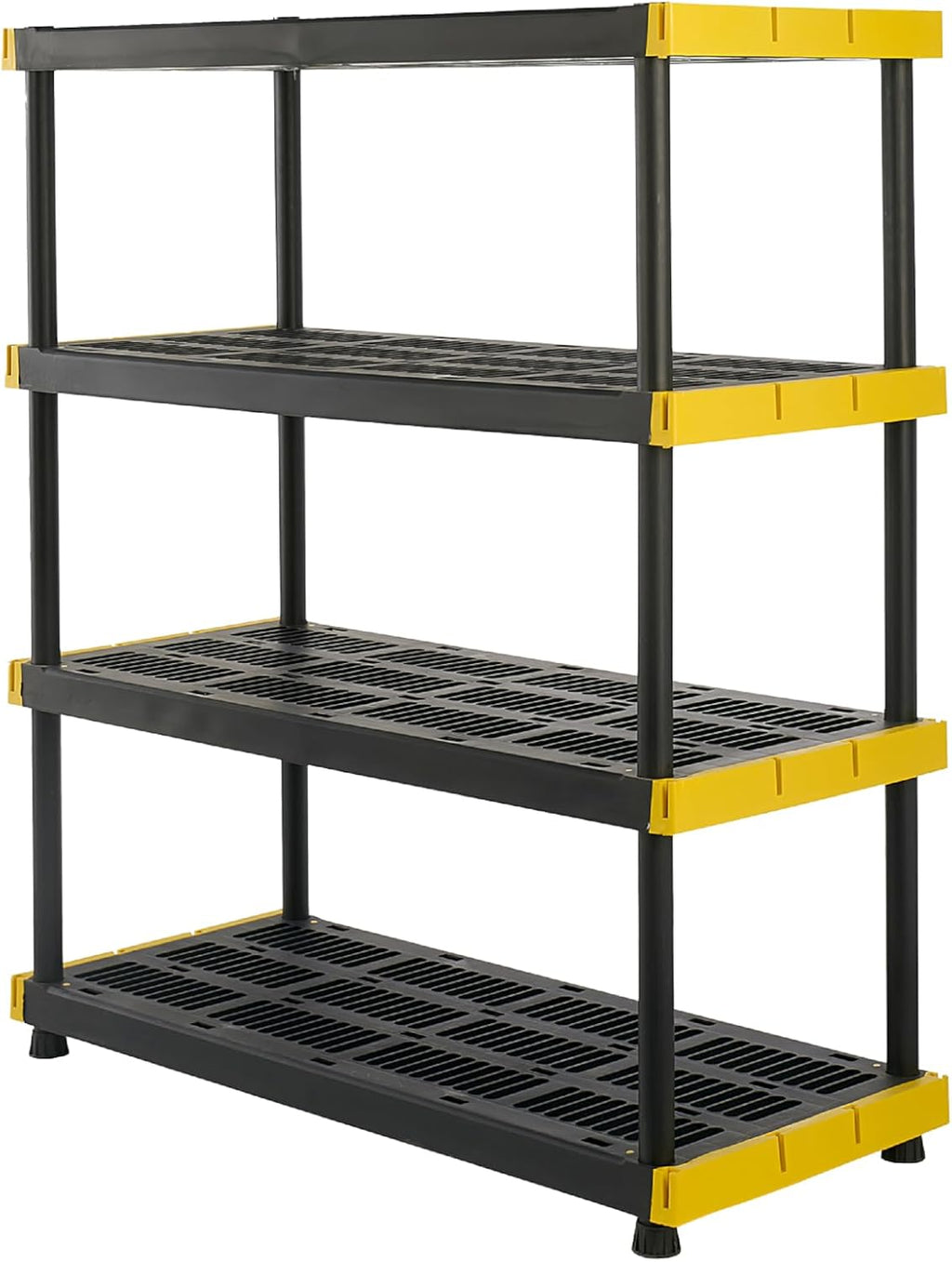 BLACK & YELLOW, 4-Tier Heavy Duty Plastic Storage Shelving Unit, 200lbs/shelf (55"H x 48"W x 20"D)