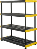 BLACK & YELLOW, 4-Tier Heavy Duty Plastic Storage Shelving Unit, 200lbs/shelf (55"H x 48"W x 20"D)