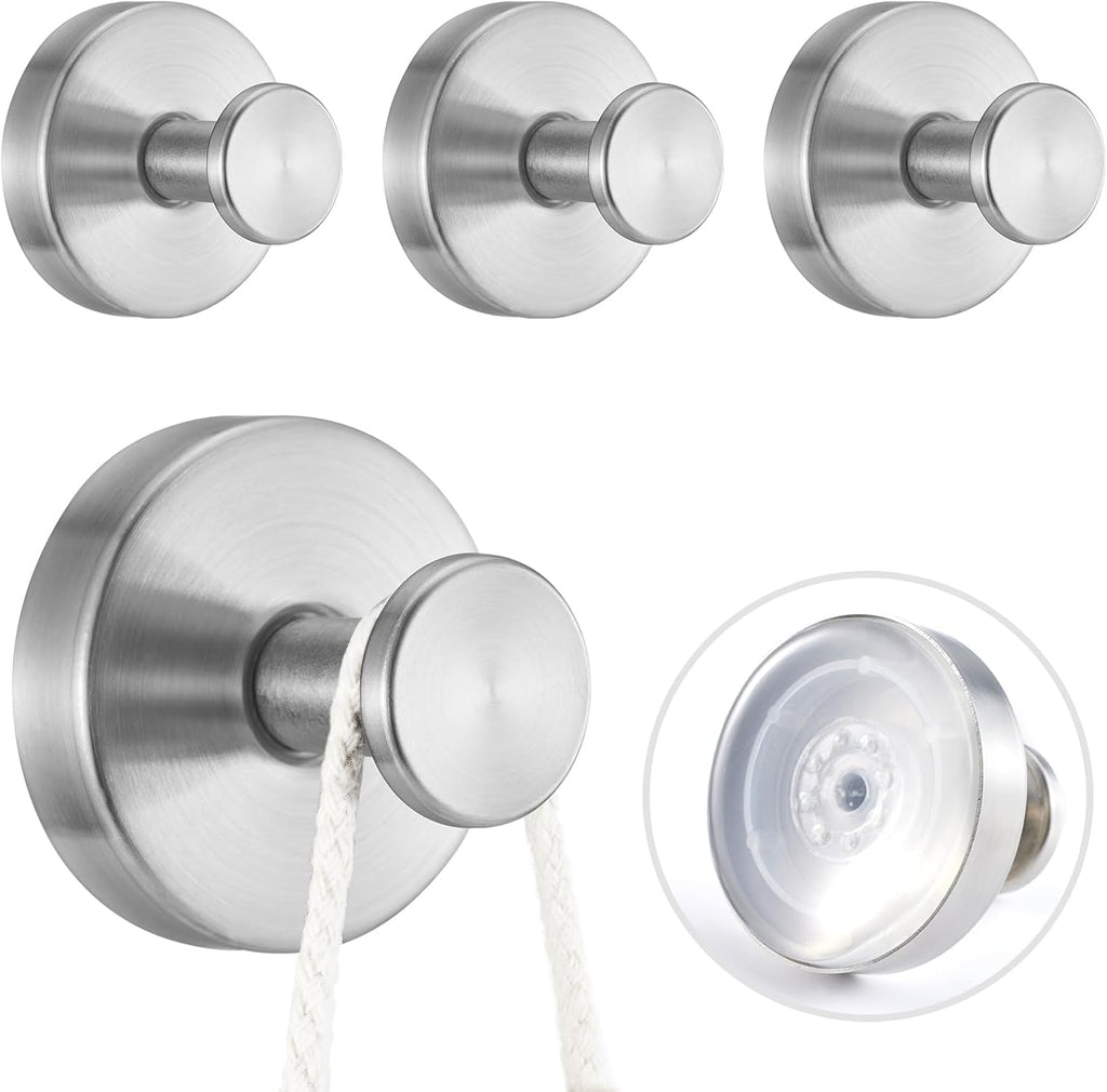 4 PCS Suction Cup Hooks for Shower, Stainless Steel No Drill Suction Towel Hooks, Reusable Sticky