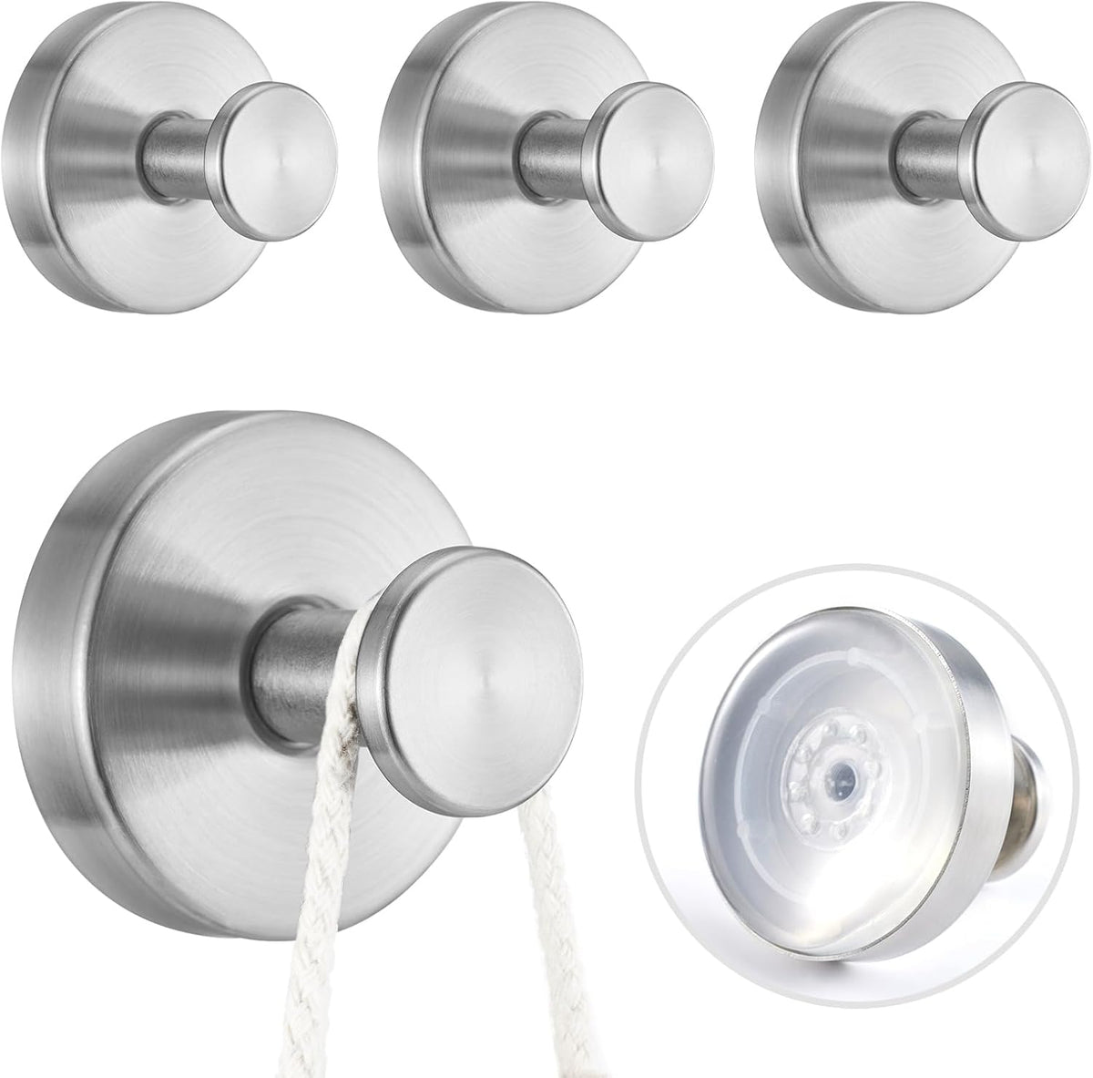 4 PCS Suction Cup Hooks for Shower, Stainless Steel No Drill Suction Towel Hooks, Reusable Sticky