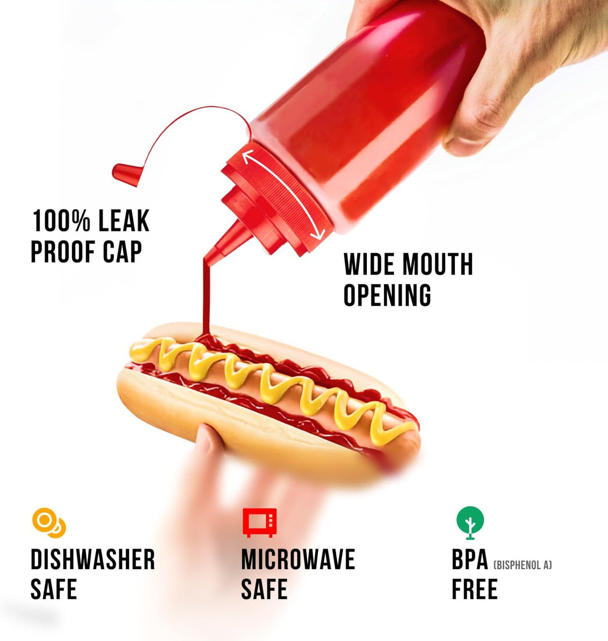 Norcalway 12 oz Condiment Squeeze Bottles for Sauces - Leak Proof Oil, Syrup, Dressing Squirt